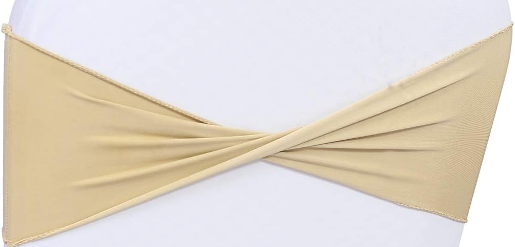 VDS Pack of 150 PCS | Champagne | Spandex Chair Sashes Bows Without Buckle | Stretch Elastic