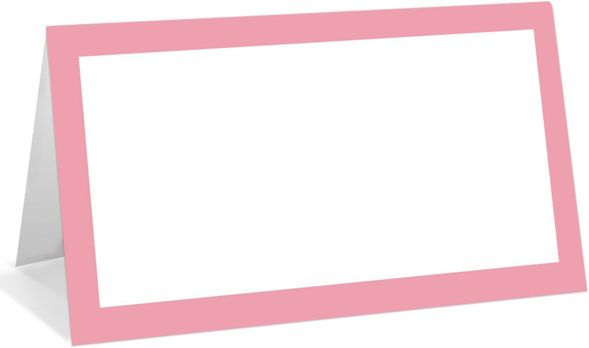 25 Pack Blush Pink Border Place Cards, Editable Name Cards for Table Setting, Tent Cards Food Label