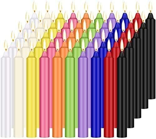 100 pcs Spells Chime Candles Unscented Assorted Colors Mini Taper Candles | 4" Tall x 1/2" Diameter