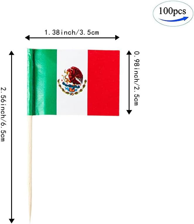 Mexico Flag Mexican Flag, Small Mini Mexico Toothpick Flags for Food, Cupcakes, Cocktails