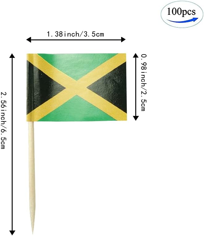 Jamaica Flag Jamaican Flag, Small Mini Jamaica Toothpick Flags for Food, Cupcakes, Cocktails