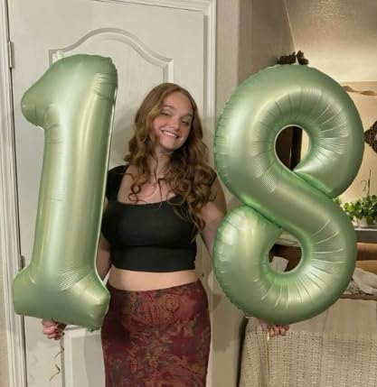 Sage Green Number 1 Balloon 40 inch, Number 1 Birthday Balloons for Boy Girl, Oliver Green Foil One