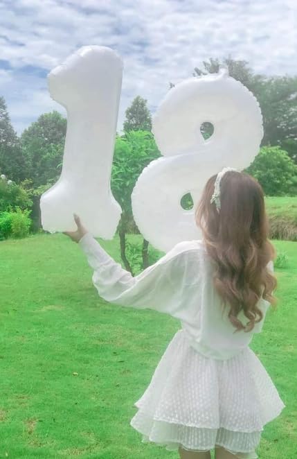 Helium Foil White Number 8 Balloon 40 Inch, Mylar Eight Numbers 8 18 28 38 48 58 80 88 Birthday