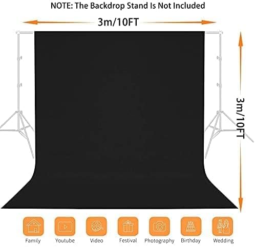 10 x 10 FT Black Backdrop Background, 100% Polyester Photography Backdrop Foldable Washable Black