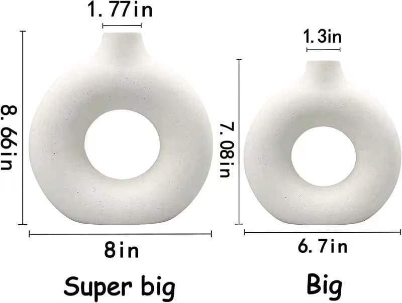 White Ceramic Vases Set 2 for Modern Home Decor,Boho Round Matte Pampas Flower Vases Minimalist