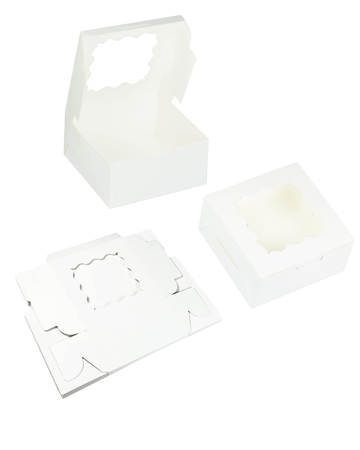 Bakepacker 100pcs White Cookie Boxes 6x6x3 inches Easy Assemble Macaroon Pastry Boxes Bakery Boxes