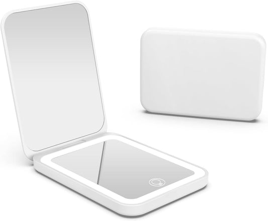 Kintion 2025 Pocket Mirror, Rechargeable Dimmable 3 Color Lighting 1X/3X LED Compact Travel Makeup