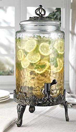 Elegant Home Hammered Glass Ice Cold Beverage Drink Dispenser - 2.7 Gallon, With Glass Lid and
