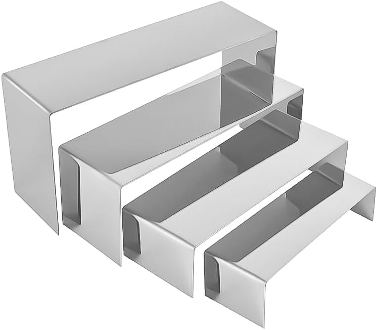 4 Pcs Silver Stainless Steel Display Risers, Display Stand for Display Cupcake Dessert Perfume