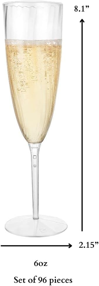 Lillian Tablesettings 96 Count Premium Champagne Flutes 6 oz. Clear Hard Plastic 1-Piece Disposable