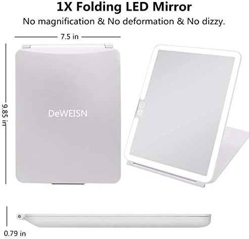 deweisn Folding Lighted Makeup Mirror with 72 LEDs 3 Colors Light Modes USB Rechargable 1800mA