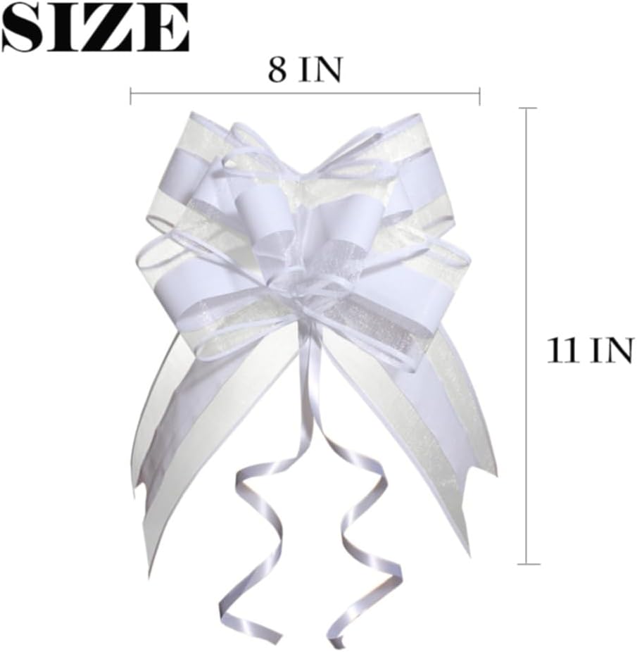 Large White Gift Bow, 10 PCS White Pull Bows for Gift Wrapping, Wedding, Christmas, Valentine's
