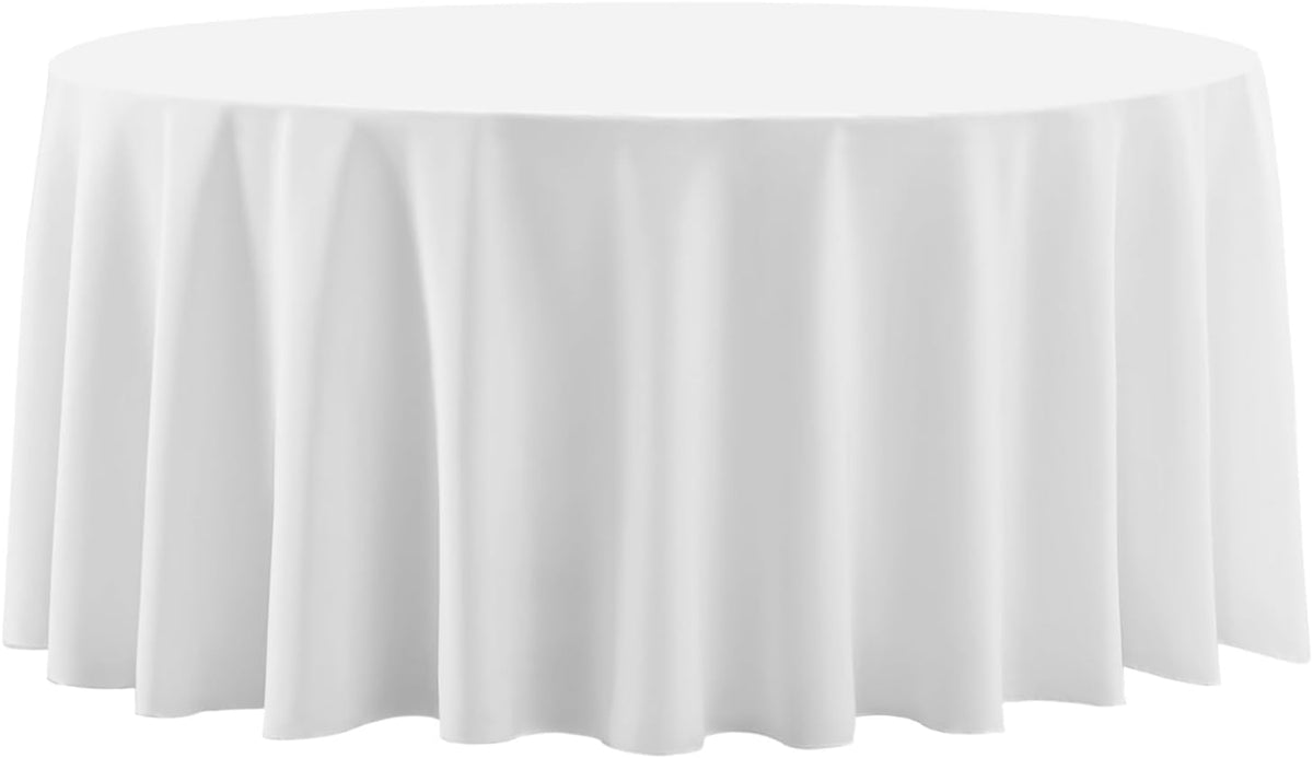 Round Tablecloth 2 Pack 90 Inch White Tablecloths Washable Decorative Linen Polyester Table Clothes