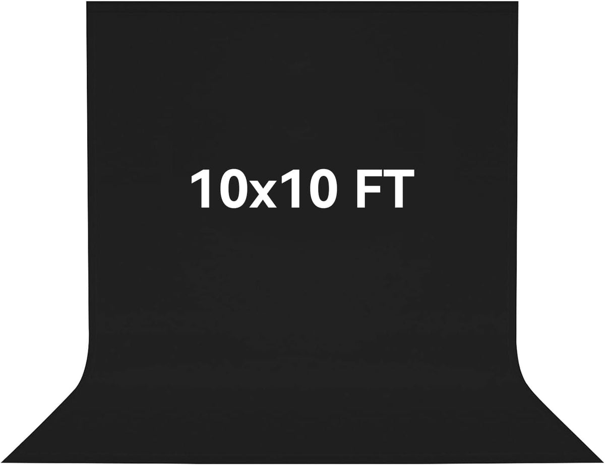 10 x 10 FT Black Backdrop Background, 100% Polyester Photography Backdrop Foldable Washable Black