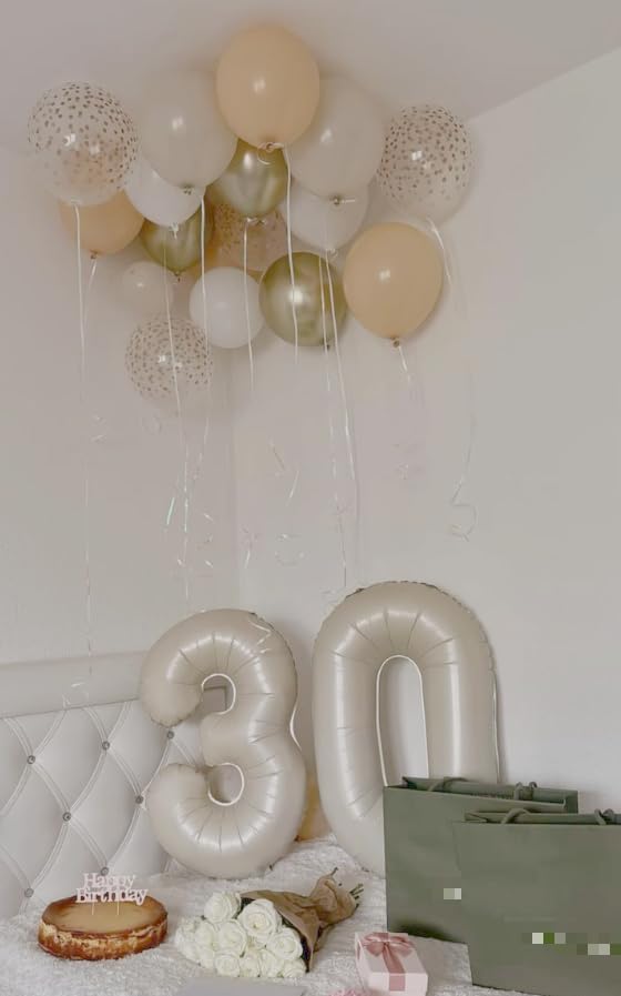 Cream White 0 Number Balloon 40 Inch, 0 Decorations for 10 20 30 40 50 60 70 80 90 100Birthday