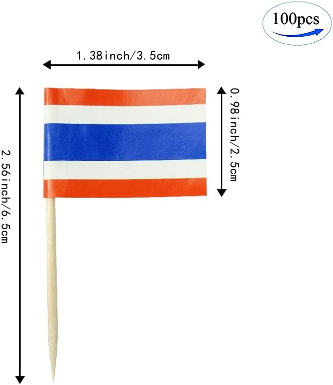 Thailand Flag Thai Flag, Small Mini Thailand Toothpick Flags for Food, Cupcakes, Cocktails