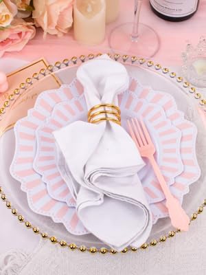 COLOSUS 150pcs Disposable Pink and White Stripped Plastic Plates and Silverware set, Light Pink