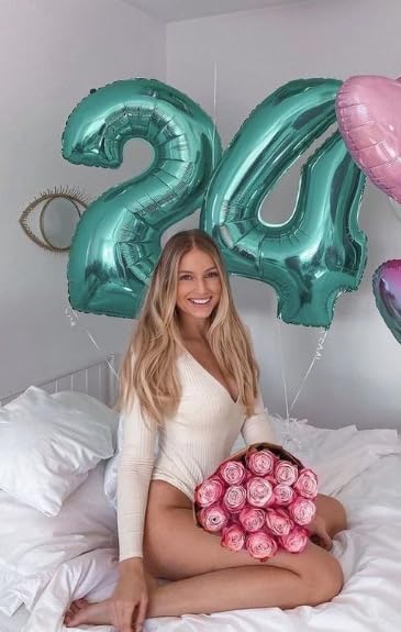 40 Inch Teal Blue Large Number 4 Balloons, Giant Foil Number Four 14 24 34 40 44 Balloons, Teal