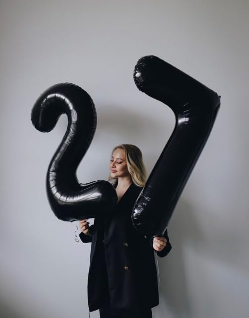 Black Number 7 Birthday Balloon 40 Inch, 7 17 27 70 77 Party Celebration Decorations Supplies