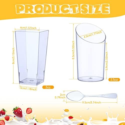 Nuogo 200 Pcs Mini Dessert Cups with Spoons Include 3 oz Square Plastic Appetizer Cups 2.5 oz