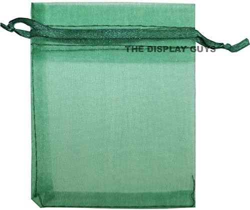 TheDisplayGuys 100-Pack 3x4 Dark Green Sheer Organza Gift Bags with Drawstring, Jewelry Candy Treat
