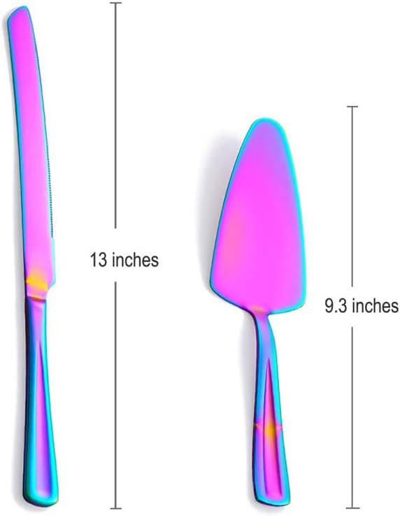 GoGeiLi Rainbow Cake Knife and Server Set, Colorful Stainless Steel Cake Cutting Set for Wedding