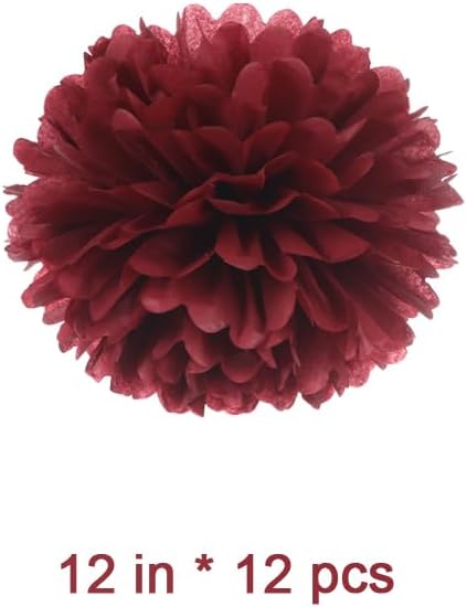 12" Burgundy Tissue Pom Poms DIY Hanging Paper Flower Balls for Bridal Shower Birthday Party