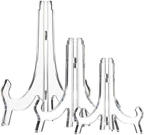 HESTYA 3 Pieces 4.5/7/9.8 Inch Clear Acrylic Easels Display Stands Plate Stands Holders to Display