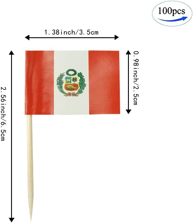 Peru Flag Peruvian Flag, Small Mini Peru Toothpick Flags for Food, Cupcakes, Cocktails, Appetizers