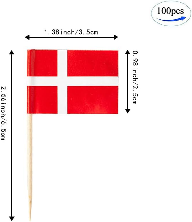 Denmark Flag Danish Flag, Small Mini Denmark Toothpick Flags for Food, Cupcakes, Cocktails