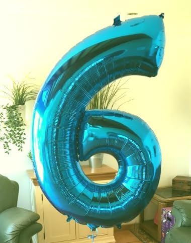 40 Inch Blue Mylar Foil Number 6 Birthday Balloon, Digital Balloons for 6 16 Boy Girl Party