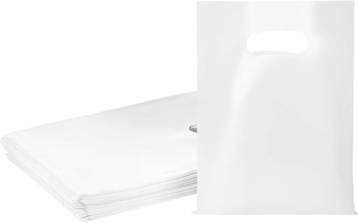 100 PCS White Small Gift Bags, 6"x8" Party Favor Goodie Bags, Treat Retail Pouches with Handle for