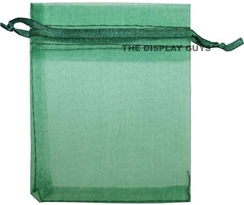TheDisplayGuys 100-Pack 6x8 Dark Green Sheer Organza Gift Bags with Drawstring, Jewelry Candy Treat