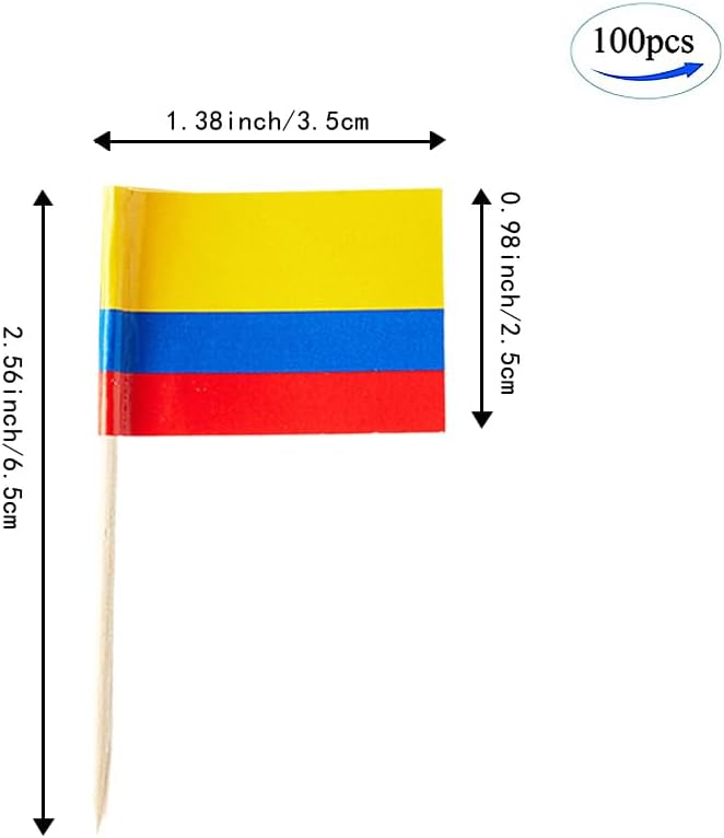 Colombia Flag Colombian Flag, Small Mini Colombia Toothpick Flags for Food, Cupcakes, Cocktails