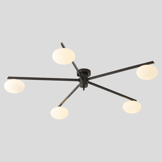 5 Lights Mid Century Modern Black Sputnik Semi Flush Mount Ceiling Light Vintage Glass Close to
