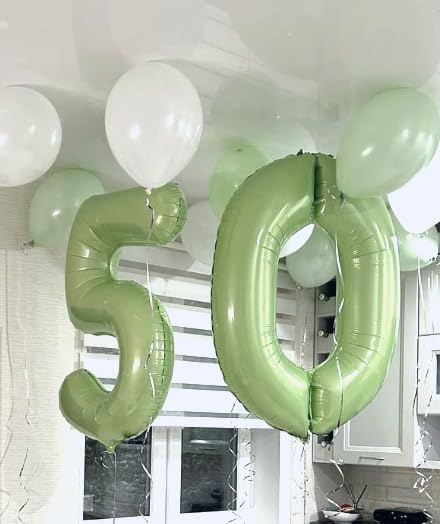 Large Sage Green 40 Inch Birthday Number 5 Balloon, Sage Green Five 5th 15 25 35 50 55 Birthday