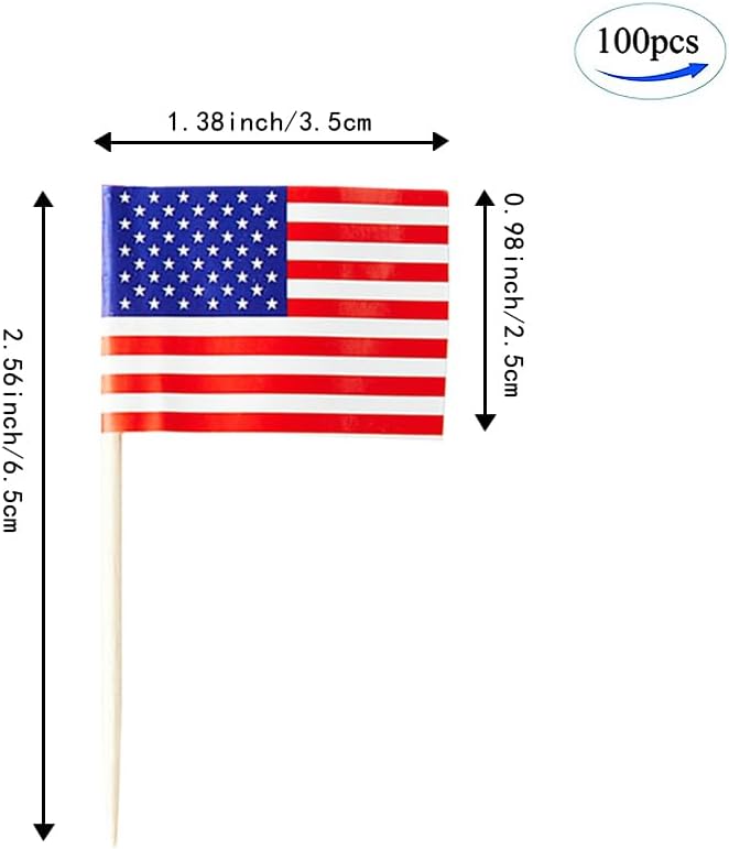 American Flag USA Flag, Small Mini American Toothpick Flags for Food, Cupcakes, Cocktails