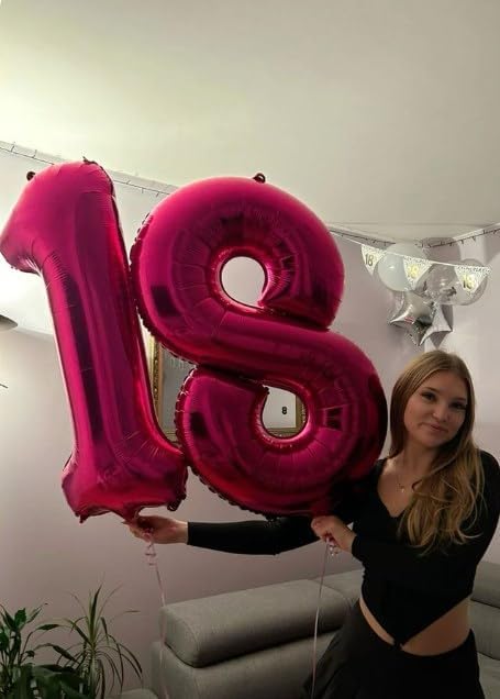 Hot Pink Foil Number 8 Balloon 40 Inch, Helium Mylar Eight Number 8 18 28 38 48 58 80 88 Birthday