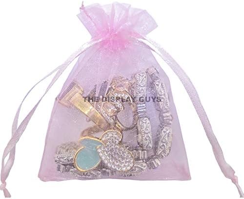 TheDisplayGuys 48-Pack 6x8 Pink Sheer Organza Gift Bags with Drawstring, Jewelry Candy Treat