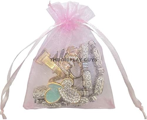 TheDisplayGuys 100-Pack 6x8 Pink Sheer Organza Gift Bags with Drawstring, Jewelry Candy Treat