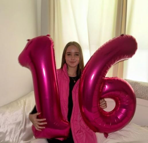 40 Inch Hot Pink Mylar Foil Number 6 Birthday Balloon, Digital Balloons for 6 16 Boy Girl Party