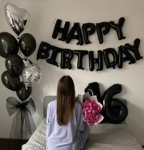 40 Inch Black Mylar Foil Number 6 Birthday Balloon, 6 16 Boy Girl Party Decorations Supplies, Big