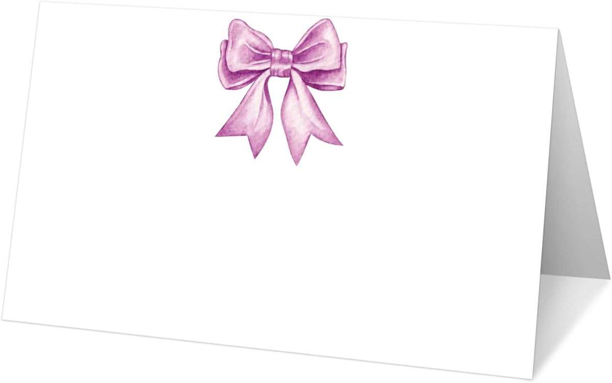 25 Purple Bow Place Cards for Table Seating, Watercolor Wedding Name Place Card, Tent Cards for