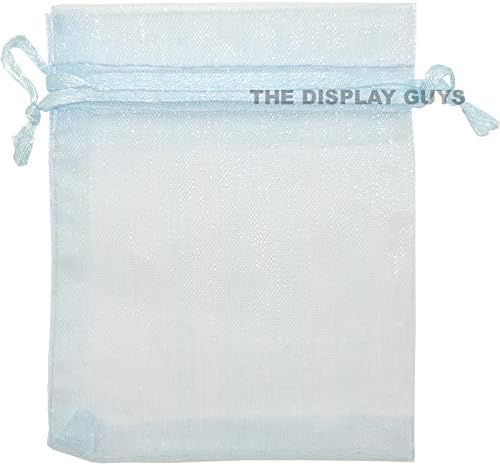 TheDisplayGuys 100-Pack 6x8 Blue Sheer Organza Gift Bags with Drawstring, Jewelry Candy Treat