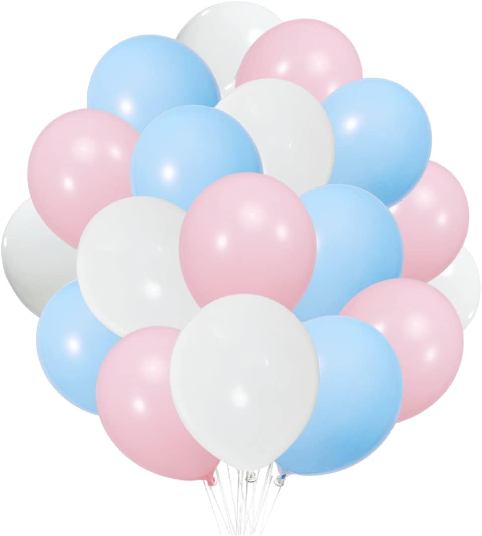 300 Pack White Pink and Blue Balloons 100 of each of the 3 colors 12 inch White Light Pink Light