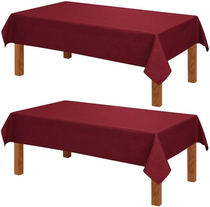 Hiasan 2 Pack Faux Linen Rectangle Tablecloth - Wrinkle and Stain Resistant Washable Red Table