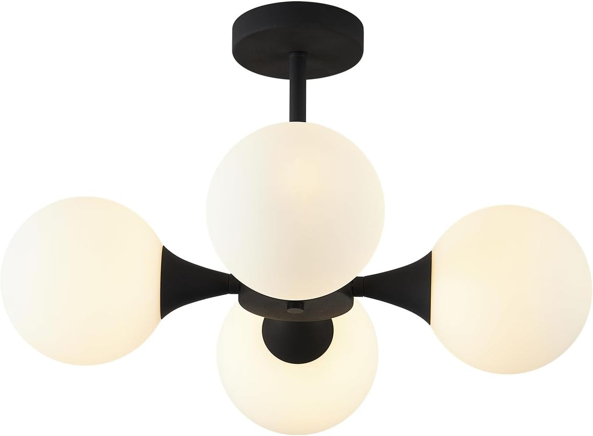 KCO Lighting Mid Century Modern Semi Flush Mount Ceiling Light Fixture Farmhouse Black Globe