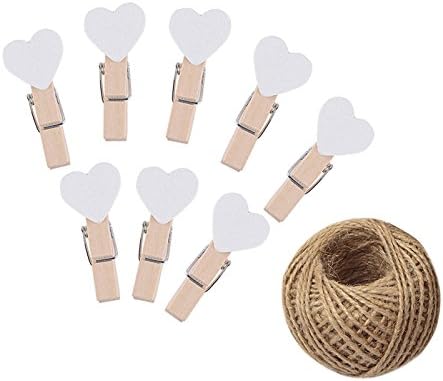 100 Pcs White Mini Wooden Heart Clothespins 3.5 cm with Spring Wooden Photo Paper Pegs Craft Clips