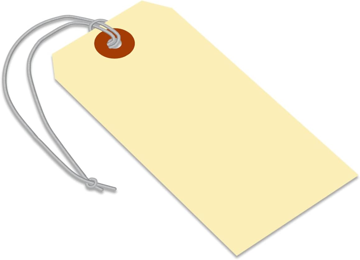SmartSign Blank Manila Shipping Tags with Elastic Strings - Pack of 100, Size-5, 13pt Thick