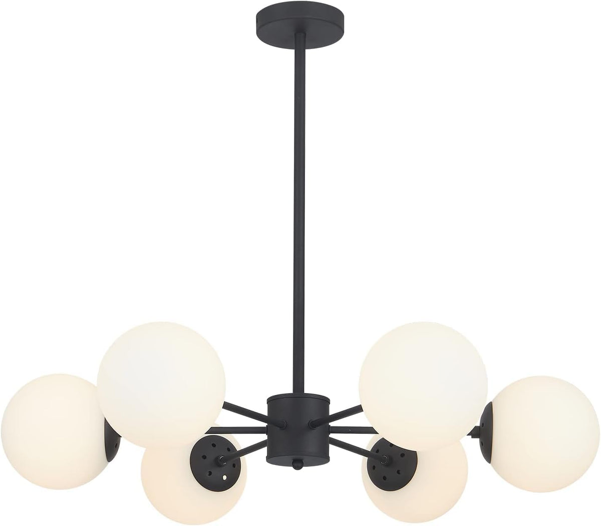 KCO Lighting Matte Black Sputnik Chandelier Light Fixture Mid Century 6-Light Milk Glass Ball